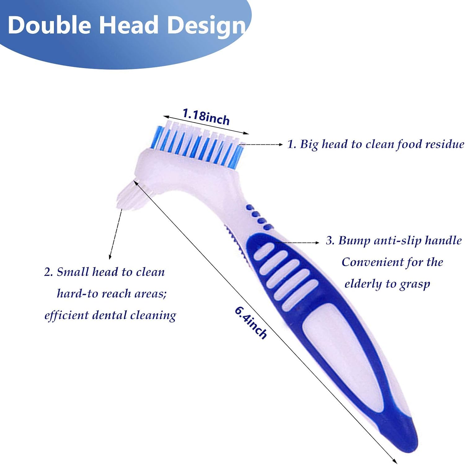 Premium Denture Cleaning Brush Set with Multi-Layered Bristles & Ergonomic Rubber Handle, Portable Denture Double Sided Brush for False Teeth Cleaning, 3 Pieces (Blue, Orange, Purple): Health & Personal Care