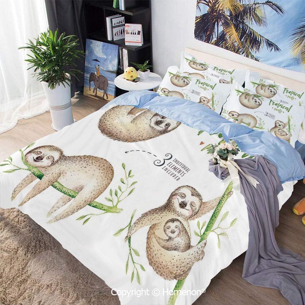 Homenon Bedding Sheets Set 3-Piece Bed Set,Cute Babies in Tropical Nature Theme Exotic Palm Tree Leaves Nursery Aloha Decorative,Twin Size,100% Microfiber Super Soft,Breathable,Light Brown Green