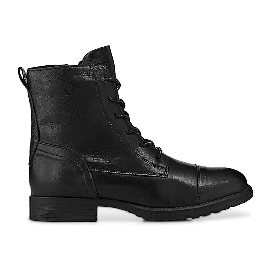 Cox Damen Damen Schnür-Boots aus Leder, Stiefeletten in Schwarz mit robuster Laufsohle