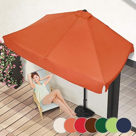 MIADOMODO Sonnenschirm 228 x 138 cm I Halb Rechteckig, Farbwahl, mit Handkurbel, UV-Schutz I Gartenschirm, Wandschim, Marktsc