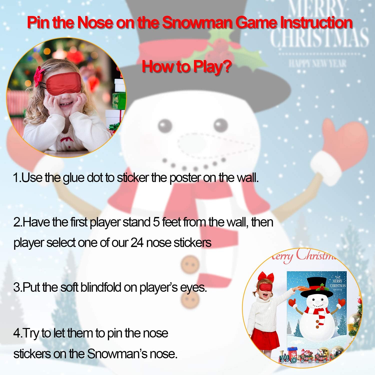 Gejoy Christmas Party Pin Games Set Pin The Nose on The Snowman Pin The Beard on The Santa Claus Pin The Nose on The Reindeer for New Year Xmas Party Supplies(Snowman) - Image 5