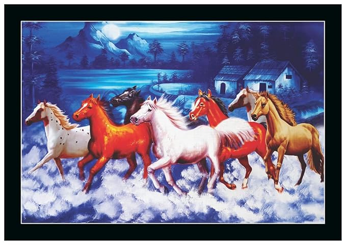 Alura Art N Frames'Sunrise 7 Running Horses Vastu UV Coated Home