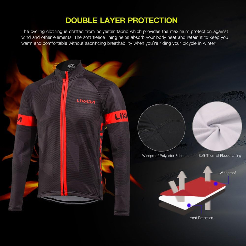 Lixada Men's Cycling Jersey Suit Winter Thermal Fleece Long Sleeve Mountain Bike Road Bicycle Shirt Padded Pants: Clothing