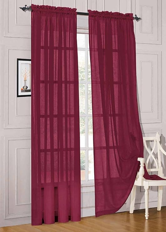 Amazon Com 2 Piece Solid Burgundy Sheer Window Curtains Drape