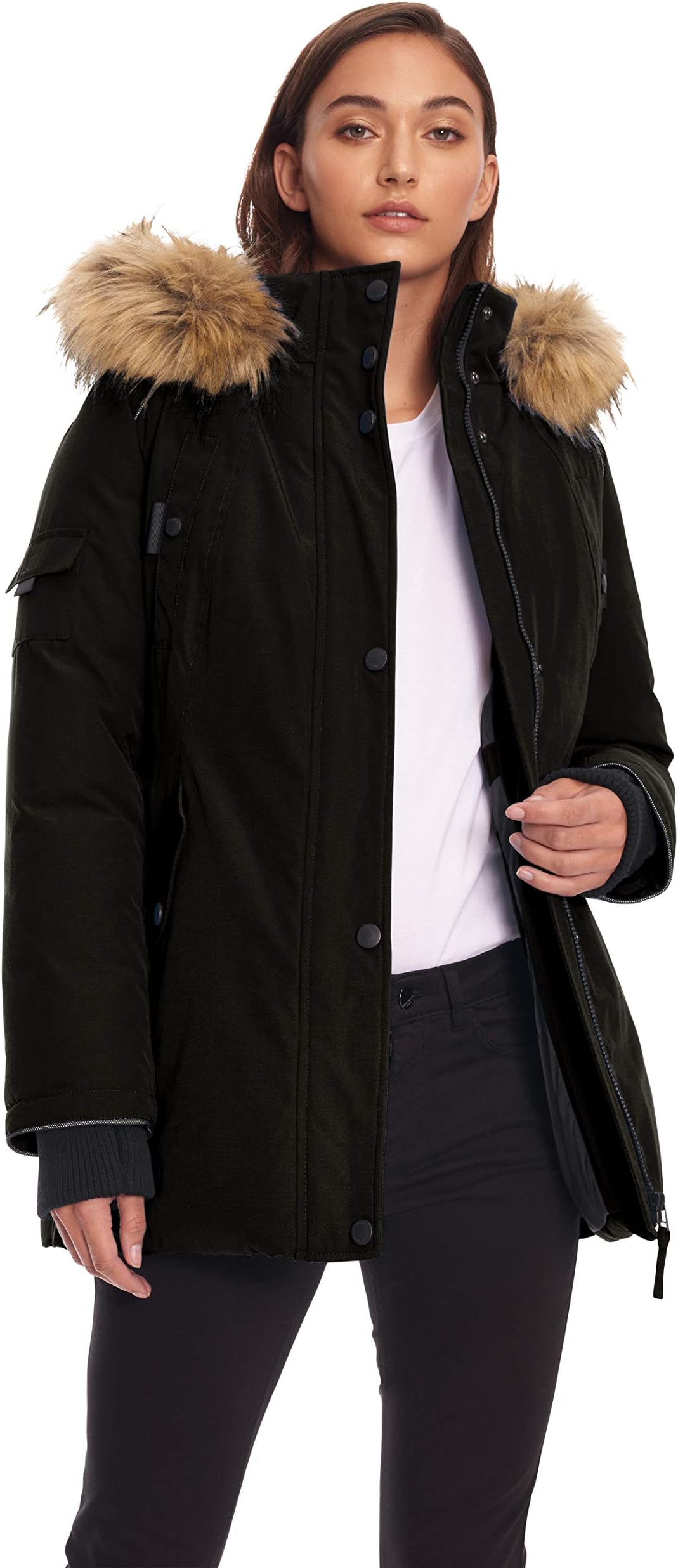 Alpine North Womens Vegan Down Parka Jacket with Faux Fur