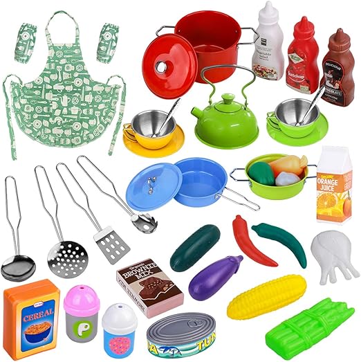 Kids Play Kitchen Set Chef Costume Stainless Steel Kitchen Accessories