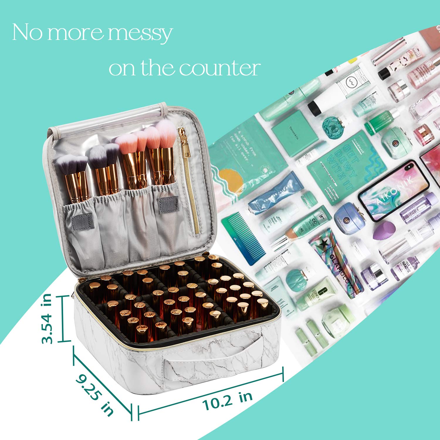Stagiant Marble Makeup Bag Organizer Travel PU Leather Makeup Case Large Cosmetic Bag Train Case Makeup Travel Storage Bag Portable Brush Holder with Adjustable Divider for Jewelry Cosmetics Gift for Women - Marble : Beauty