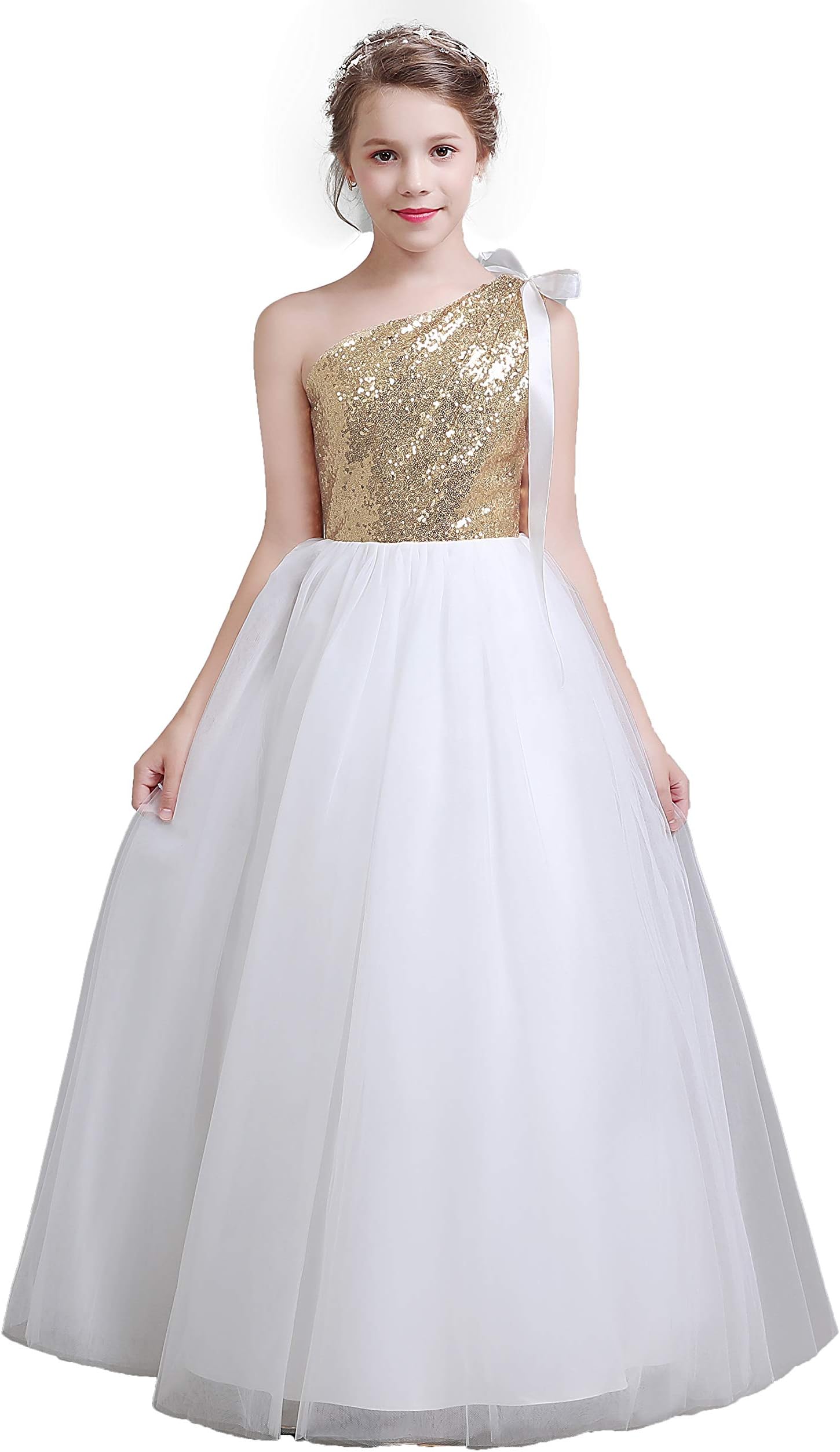 fairy Girl Junior Bridesmaid Dresses Sequines Flower Girl Dresses Tulle for Wedding Party Pageant Aline Floor Length