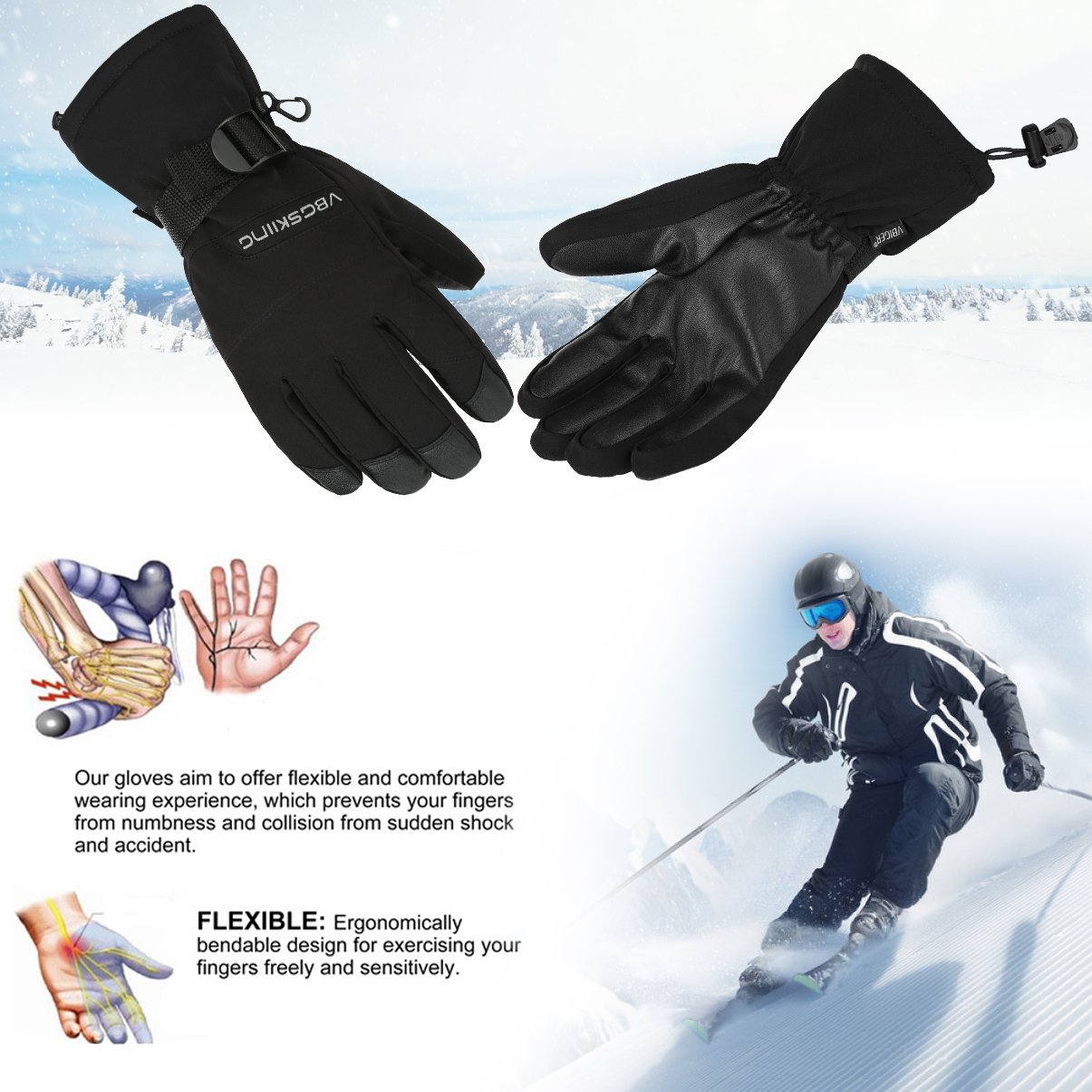 VBIGER Impermeables Guantes de Esquí Guantes Bicicleta Alpinismo Moto,Unisex