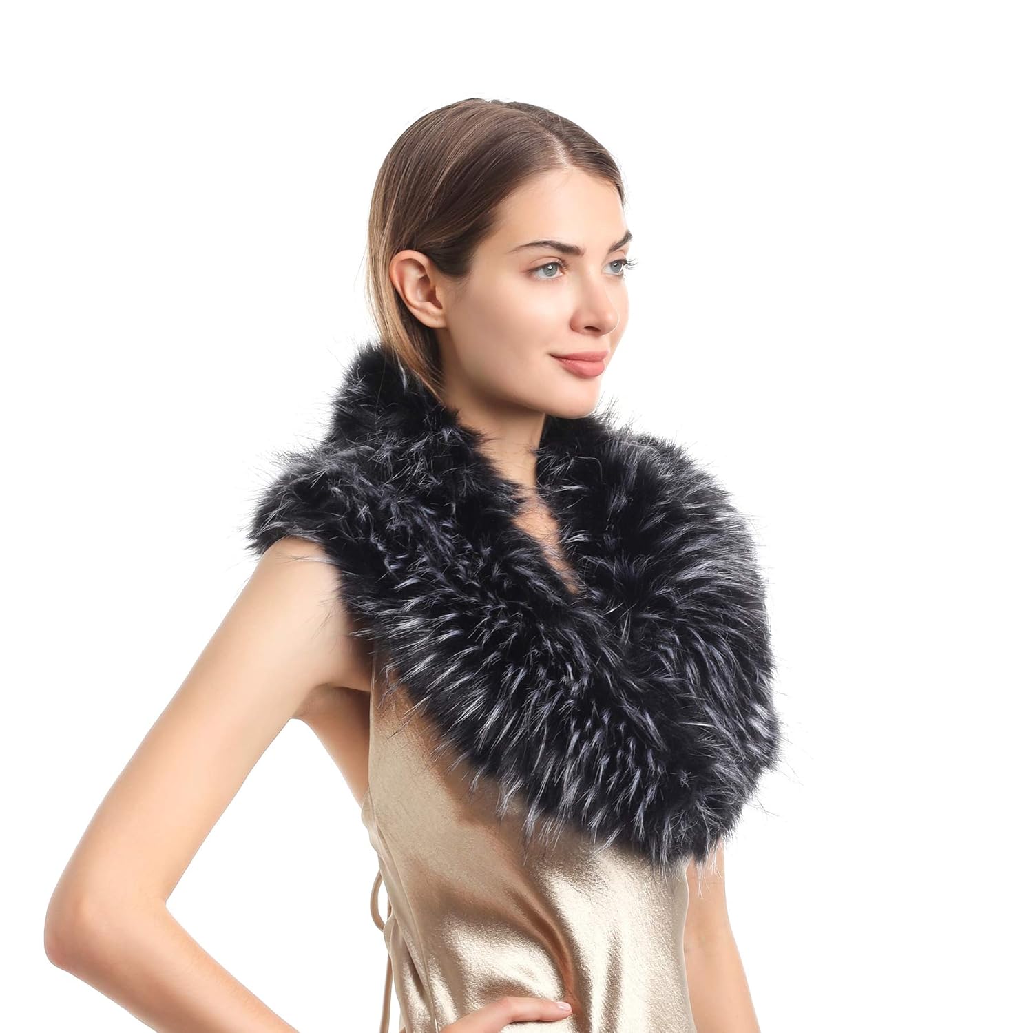 47,120cm, White Faux Fur Collar for Women,Ladies Winter Scarf Neck