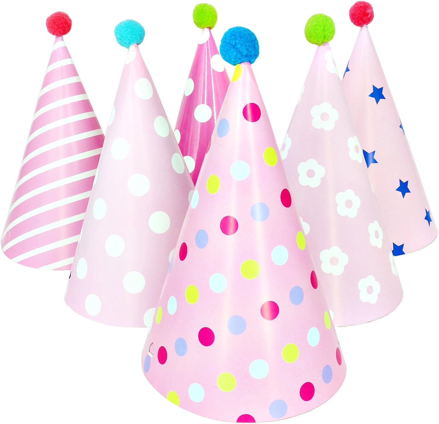 Beurio Kids Happy Birthday Paper Party Cone Hats with Pom Poms, 12ct: Clothing