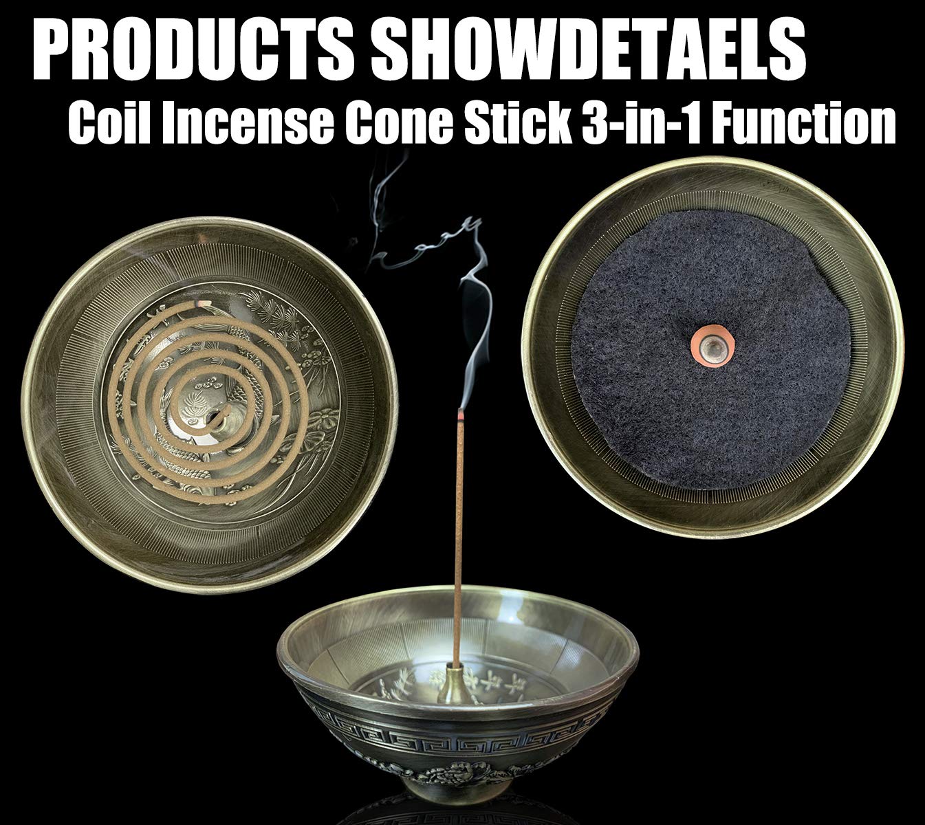 OTDCGI Copper Bowl Incense Burner Holder for Incense Cone/Stick/Coil