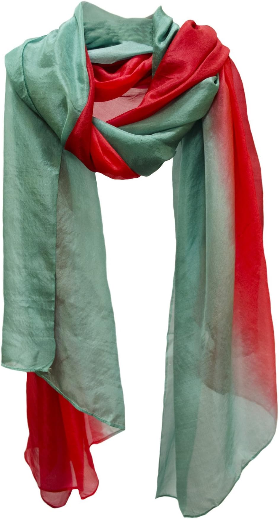 Lightweight Hand Tie Dye Pure Silk Scarf Shawl Wrap Stole Sarong Green Red