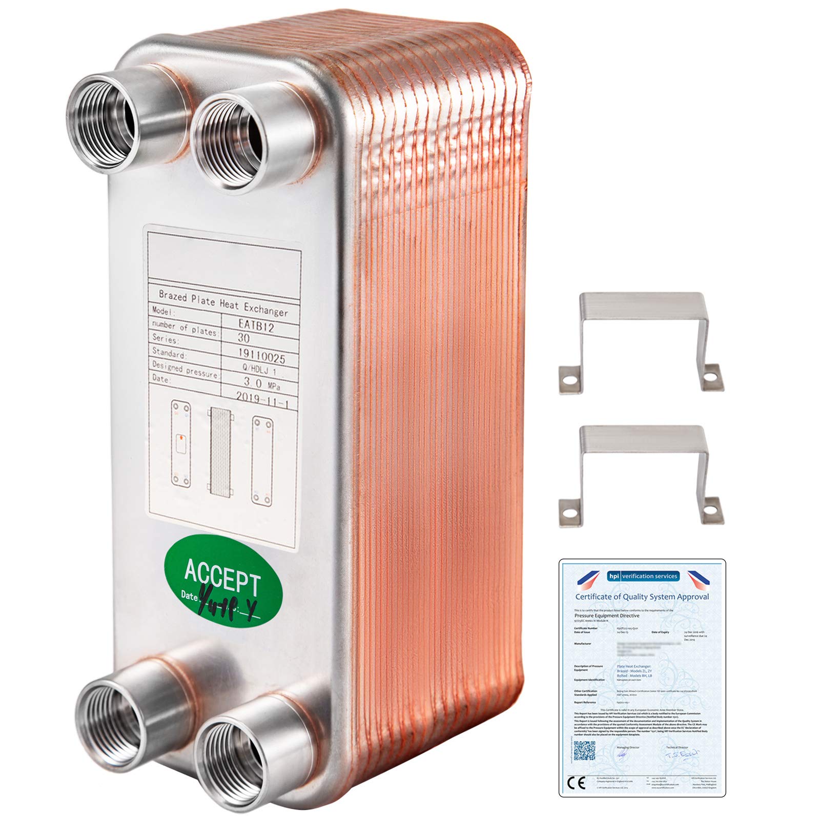 Buy VEVOR Heat Exchanger 1/2" BSP FPT MNPT Ports Brazed Plate Heat