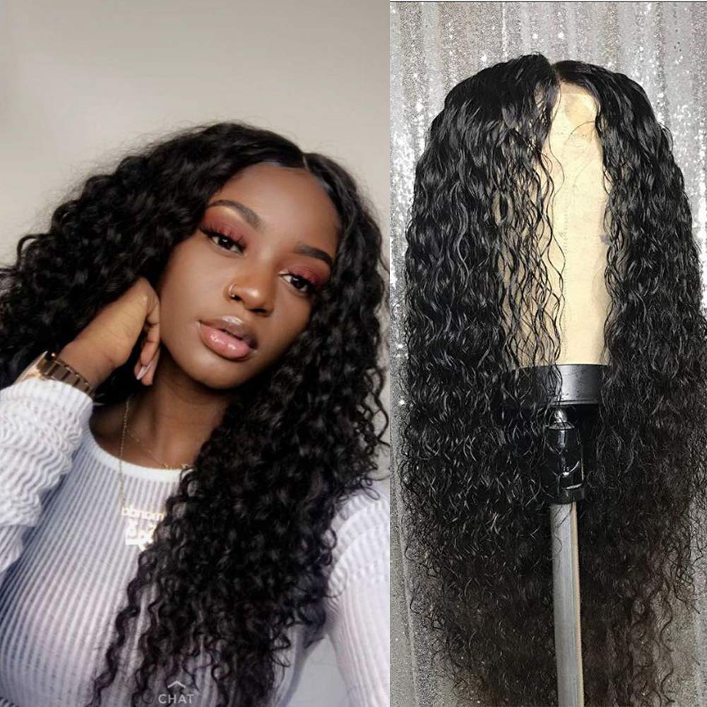 Deep Wave Human Hair Wigs For Black Women 13x4 Lace Front Wigs 150% Density Pre Plucked Bleached Knots(20 inches, 13x4 deep wig natural color)