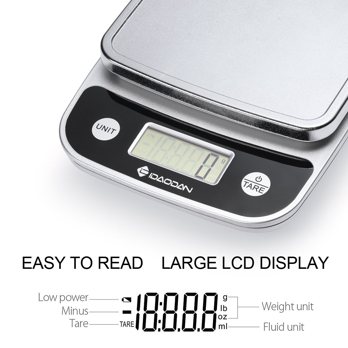 Digital Food Scale, [5000g, 1g] IDAODAN Versatile Kitchen Scales, Accurate Weight Scale for Coffee, Gram, Postal, Elegant Black