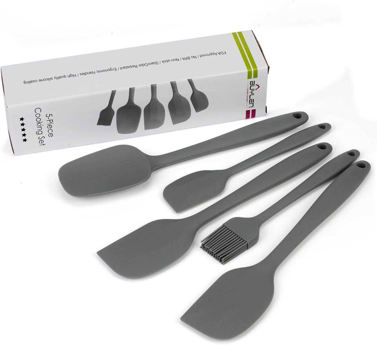 Buylen Premium Silicone spatula Set(5 Piece) with Advantage Features,Easy-to-Clean,Seamless with No Bacteria,600oF Heat-Resistant, The Best Silicone Kitchen Utensil Set You Deserve It.