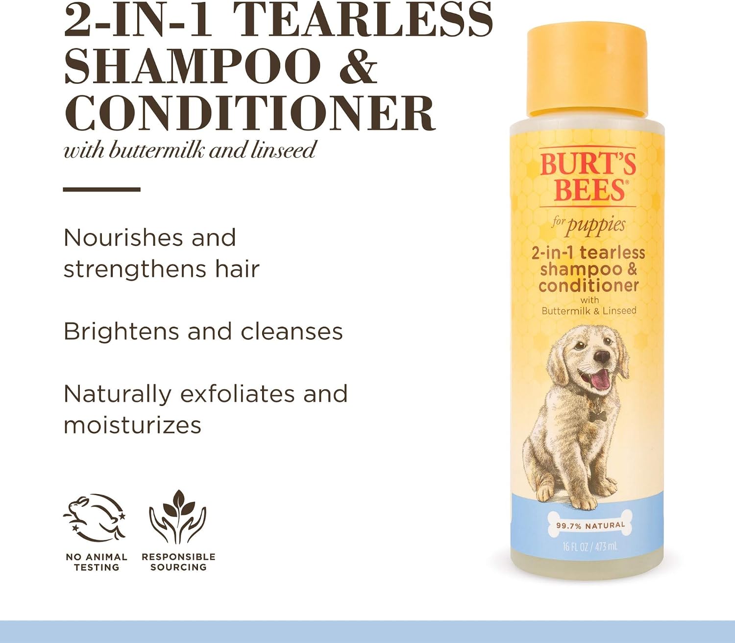 Burts Bees Tearless 2 in 1 Shampoo and Conditioner for Puppies with Buttermilk & Linseed Oil, 473ml, white - Image 5