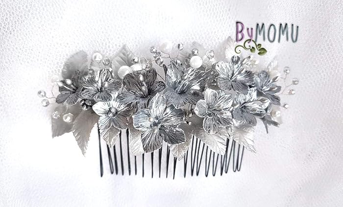 Bridal Headdress Bride Hair Comb Silver Clay Flower Hair Ornaments