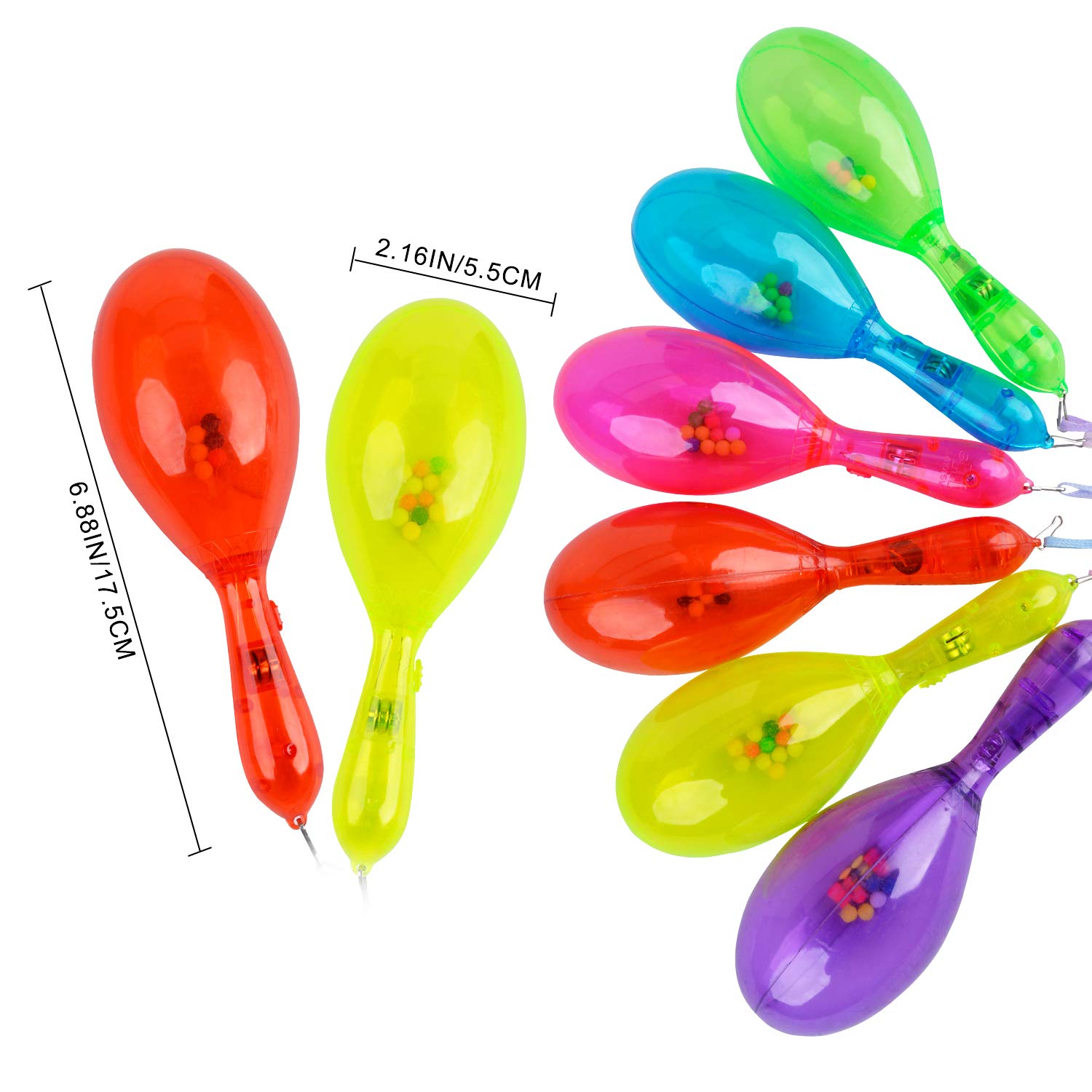 Fansport 12PCS Party Rattle Creative LED Glowing Cheering Plastic Maraca Musical Toy Wedding Party Favor with Lanyard for Kids