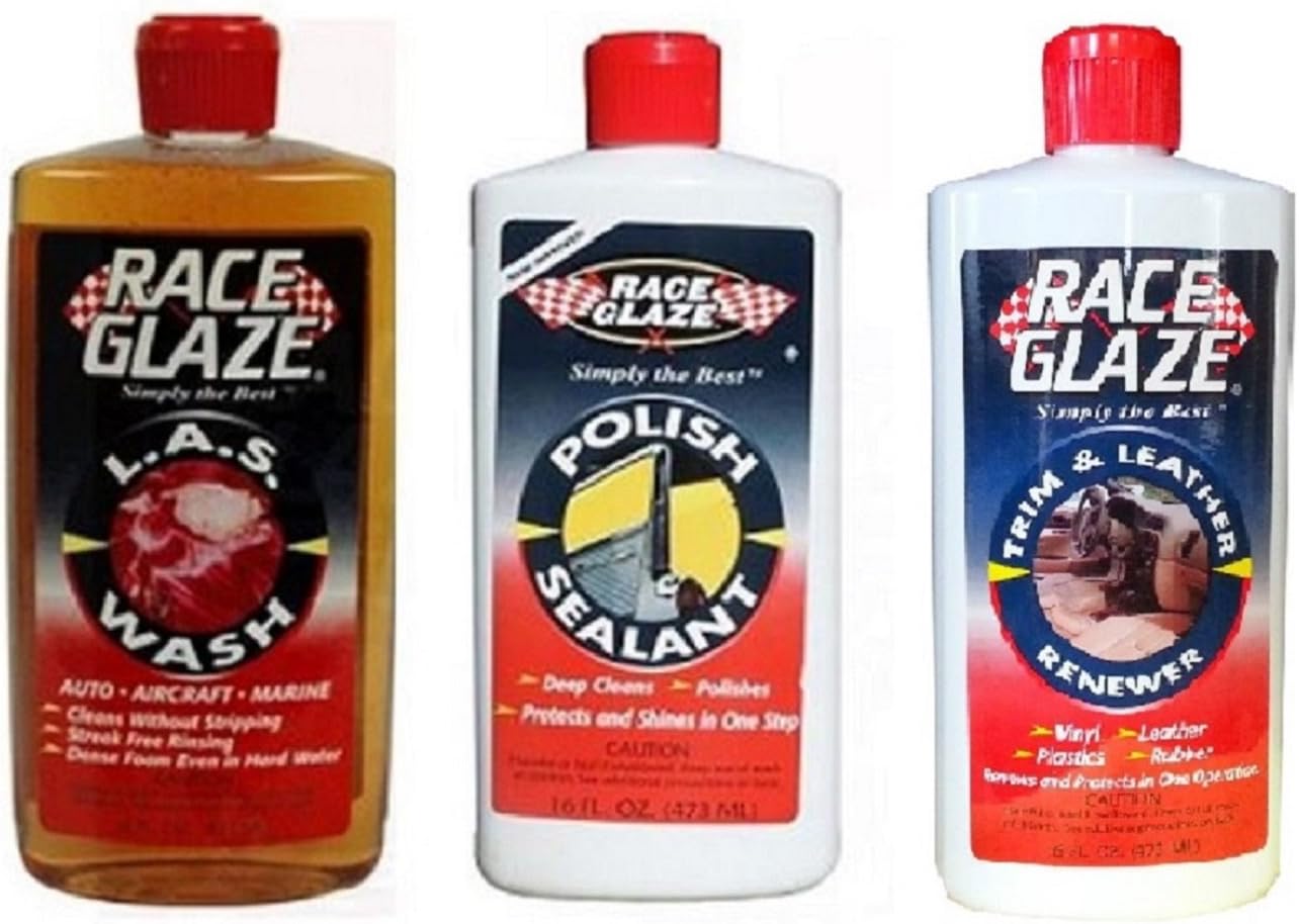 RACE GLAZE Bundle - L.A.S. Wash + Polish & Sealant + Trim & Leather Renewer
