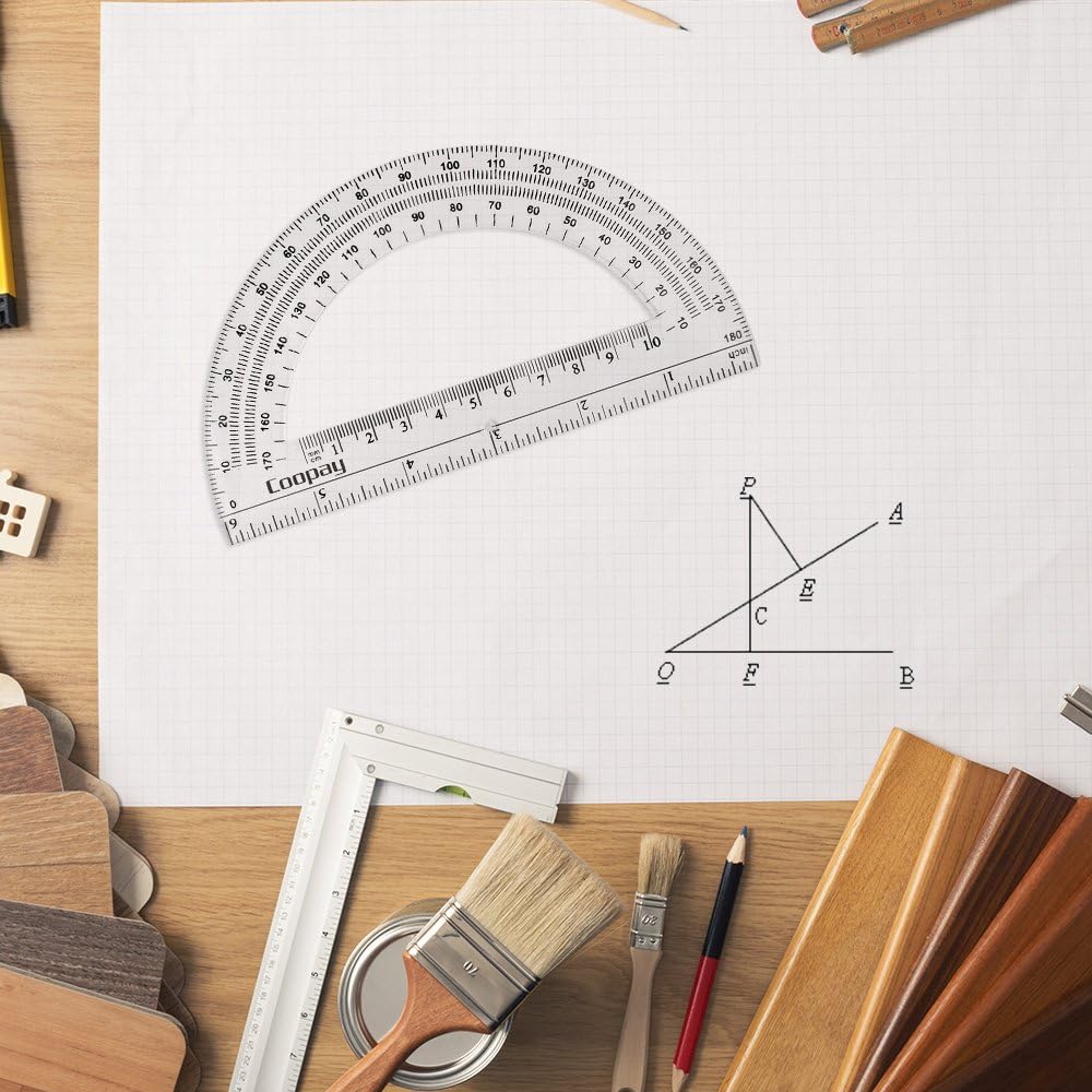 Coopay 24 Pack Plastic Protractors Clear Protractor Student Math Protractor Set 180 Degrees for Angle Measurement, 6 Inches : Office Products