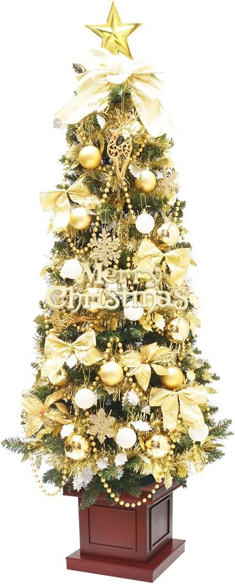 Amazon クリスマスツリー ウッドベーススリムツリー ゴールド 組み立て式 180cm クリスマスツリー おもちゃ