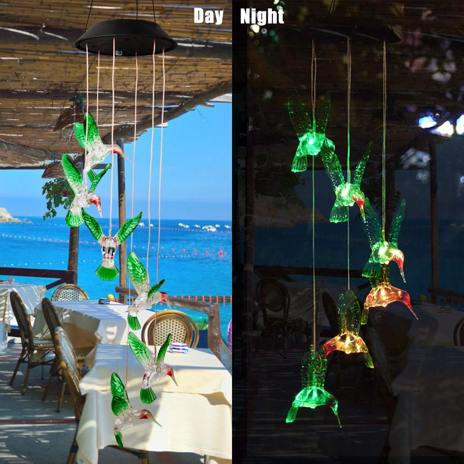WERTIOO Solar Hummingbird Wind Chime Color Changing Solar LED String Lights Outdoor Mobile Hanging Patio Light : Garden & Outdoor