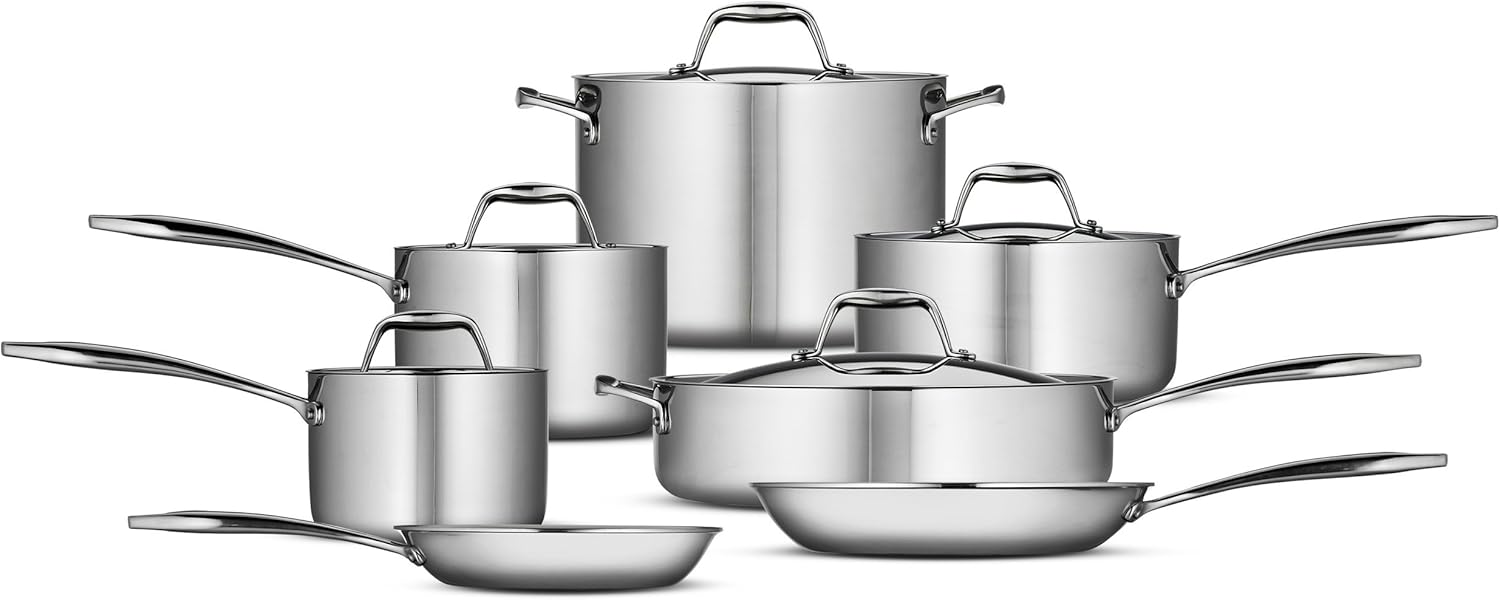 Tramontina 80116/249DS Gourmet Stainless Steel Induction-Ready Tri-Ply Clad 12-Piece Cookware Set, NSF-Certified, Made in Brazil: Kitchen & Dining