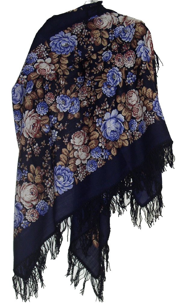 Pavlovoposadskiy Platok Women's Russian Wool Shawl With Wool Fringes Pavlovoposadskiy Platok Women's Russian Wool Shawl With Wool Fringes