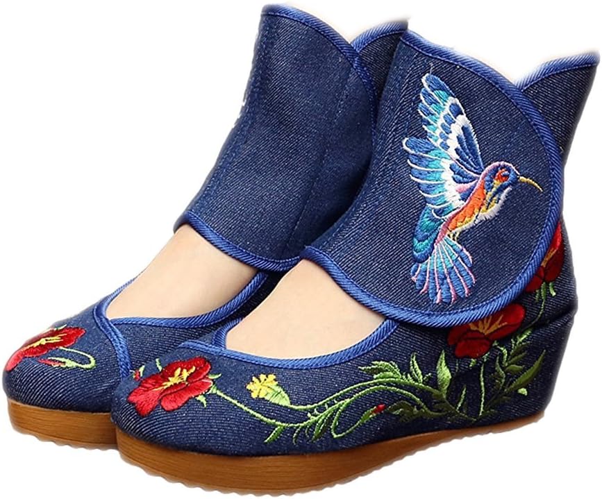 Lazutom Women Lady Vintage Chinese Style Embroidery Platform Wedge Dancing Shoes