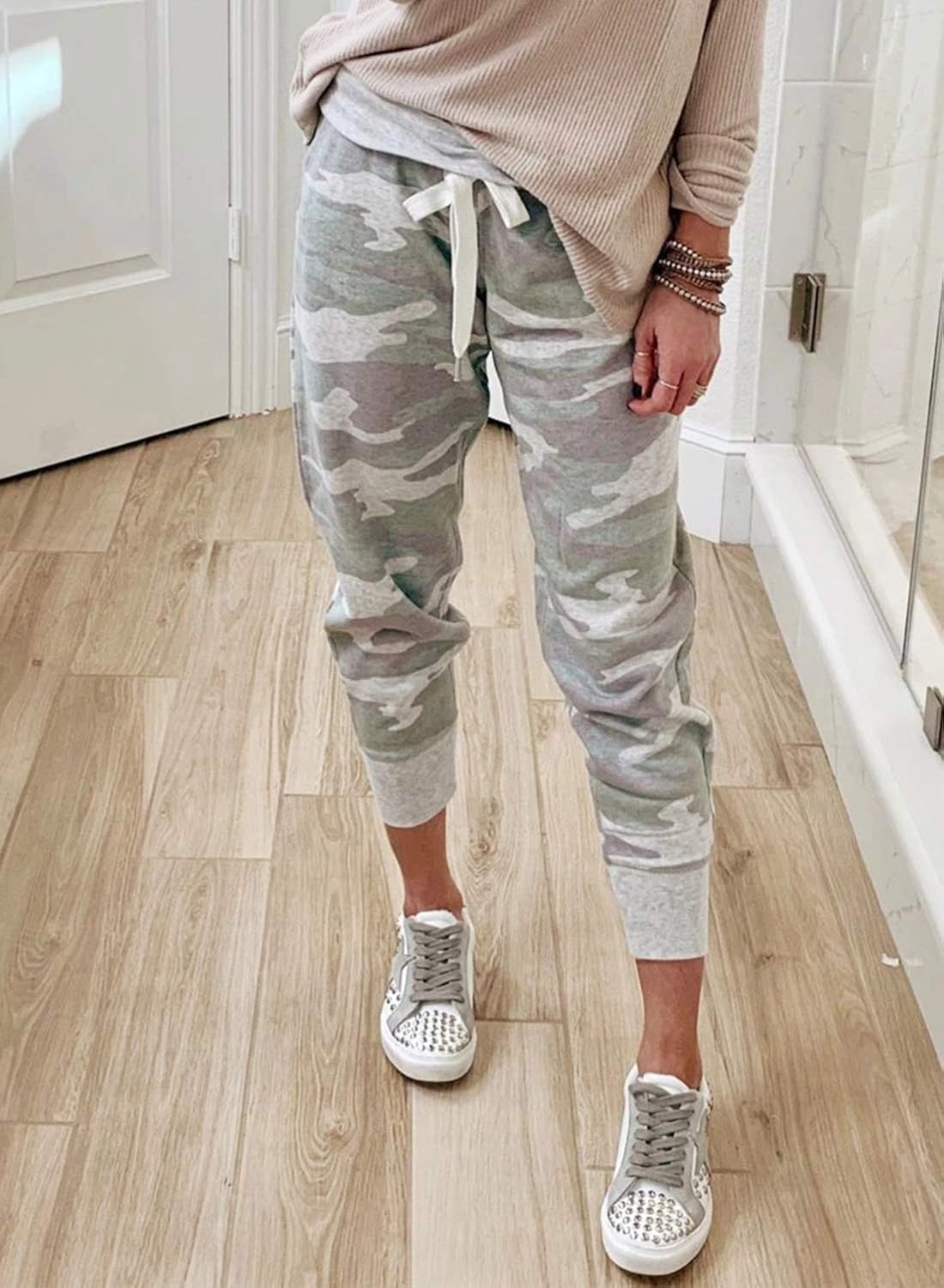 Dokotoo Womens Fashion Casual Drawstring Elastic Waist Cotton Jogging Jogger Pants with Pockets: Clothing