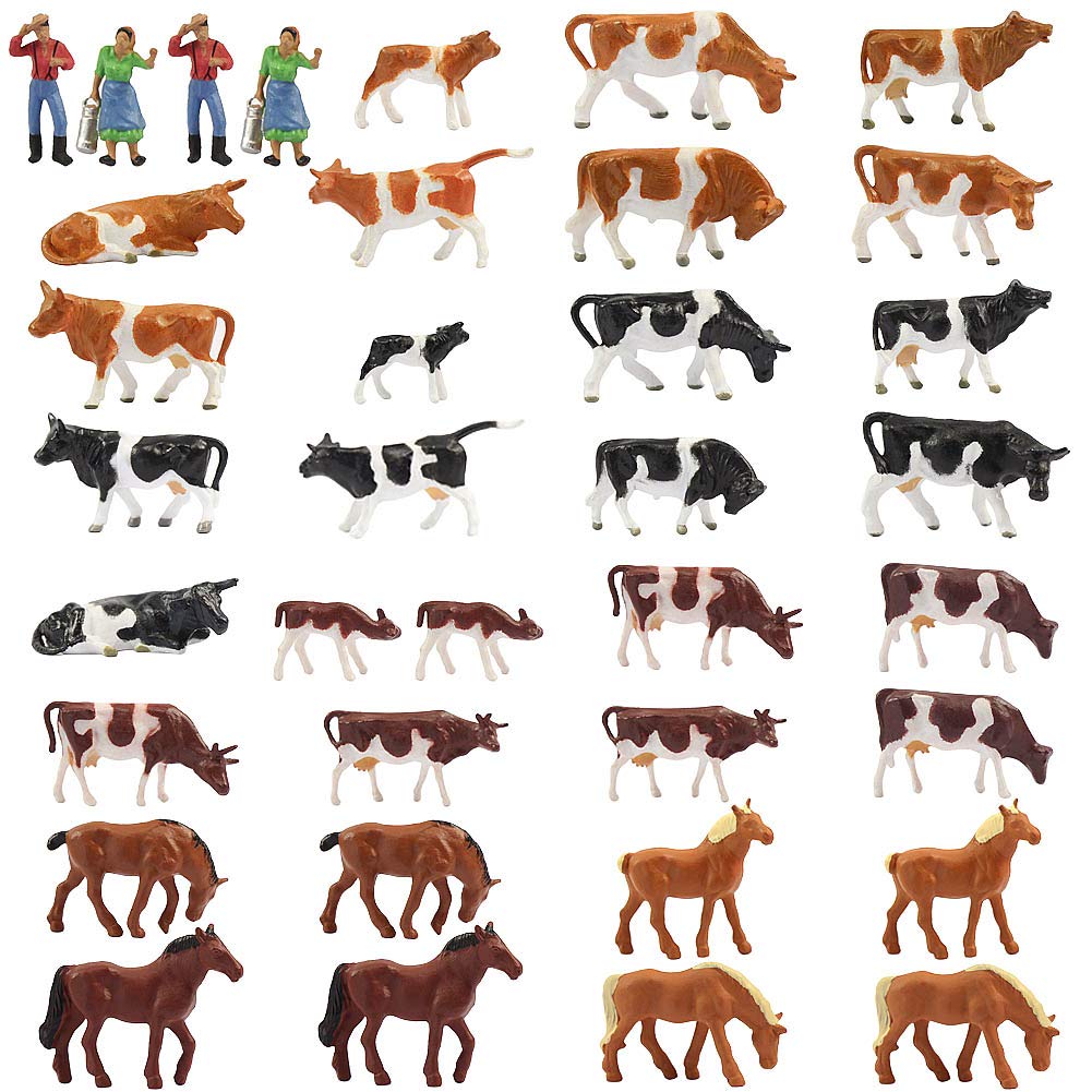 Farm Animals Figure Toys Set,AN8707 36PCS 1:87 Well Painted Farm Animals Cows Horses Figures for HO Scale Model Train Scenery Layout Miniature Landscape New