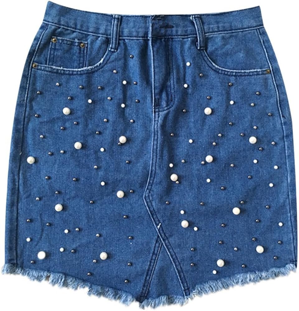 jeans skirt with pearls