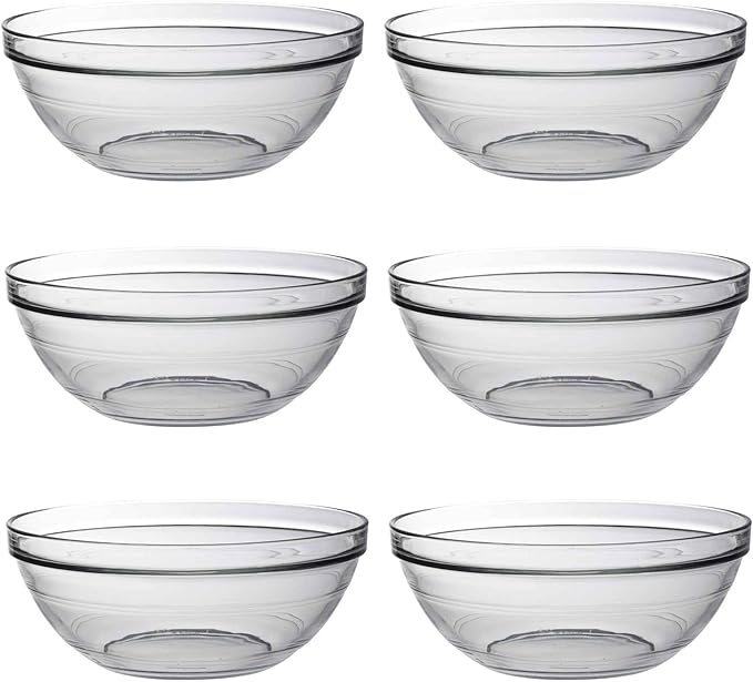 Duralex Lys Glass Stacking Bowls for Mixing, Kitchen, Serving 23cm (9