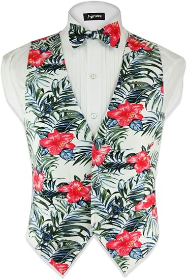 Amazon ベスト アロハ 花柄 結婚式 ハワイ 沖縄 リゾートウエディング ベスト 蝶タイ２点セット 27vt32alcs ベスト 通販