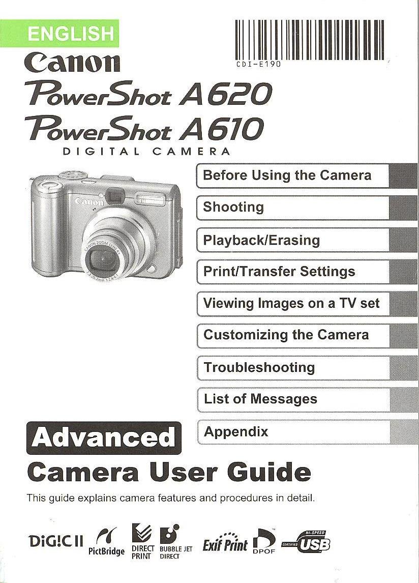 canon powershot a620 a610 advanced user guide original
