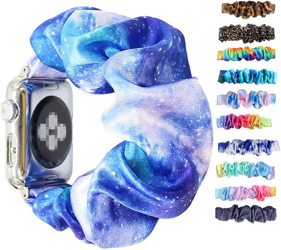 Scrunchie Elastic Watchband for Apple Watch Band Series 6 5 4 3, Watch Band for iwatch 38mm 40mm 42mm 44mm Strap Bracelet (Blue tie dye 66, 38mm/40mm)