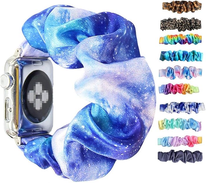 Scrunchie Elastic Watchband for Apple Watch Band Series 6 5 4 3, Watch Band for iwatch 38mm 40mm 42mm 44mm Strap Bracelet (Blue tie dye 66, 38mm/40mm)