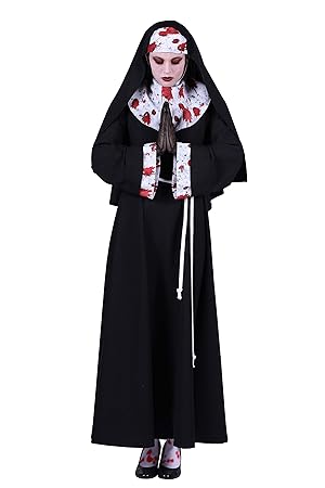 Halloween Kostüm Damen, Nonnen-Kostüm blutverschiert Deluxe, lang