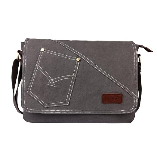 OXA Militar Canvas Messenger Bag Bolsa de hombro portátil bolsa iPad bolsa Bookbag Satchel Crossbody Bolsa Sling Bag Bolsa de viaje bolso mochila bolso de escuela bolso bandolera Trabajo Bolsa gris gris