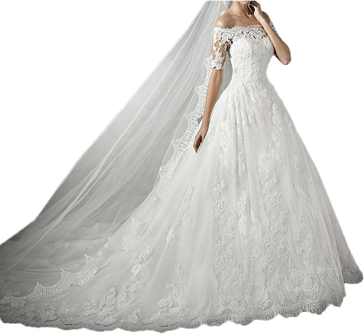 HotGirls Lace Appliques Wedding Dresses with Sleeves Bridal Gowns