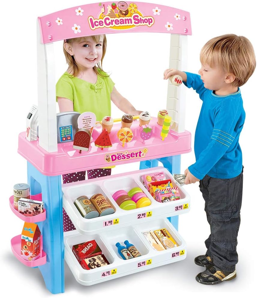 Ice Cream & Sweets Food Cart - The Original (Colorful and Beautiful Grocery Store Playset with Scanner, Great Gift for Girls and Boys - Kids Toy Best for 3, 4 Year Olds)