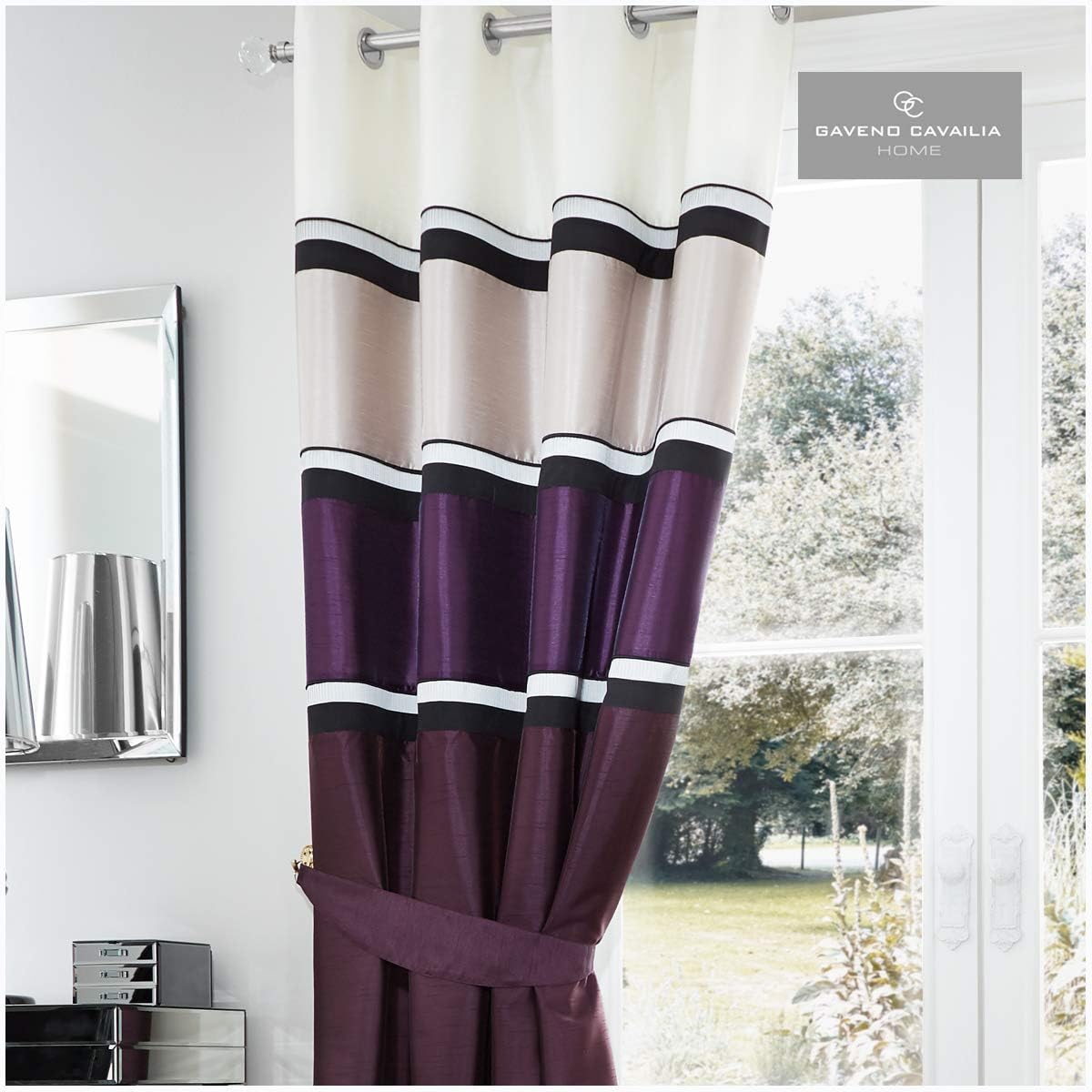 Gaveno Cavailia Panama Eyelet Curtains Aubergine, 100% Polyester Luxury Ring Top Drapery with Matching Tie Backs - Image 4