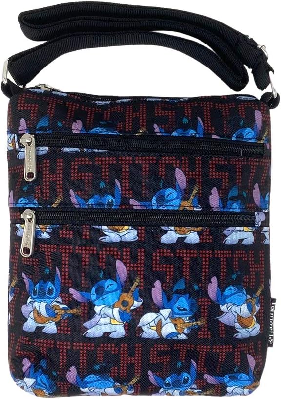 Loungeflyx Disney Lilo and Stitch Elvis All Over Printed Nylon Passport Bag (One Size, Multi)