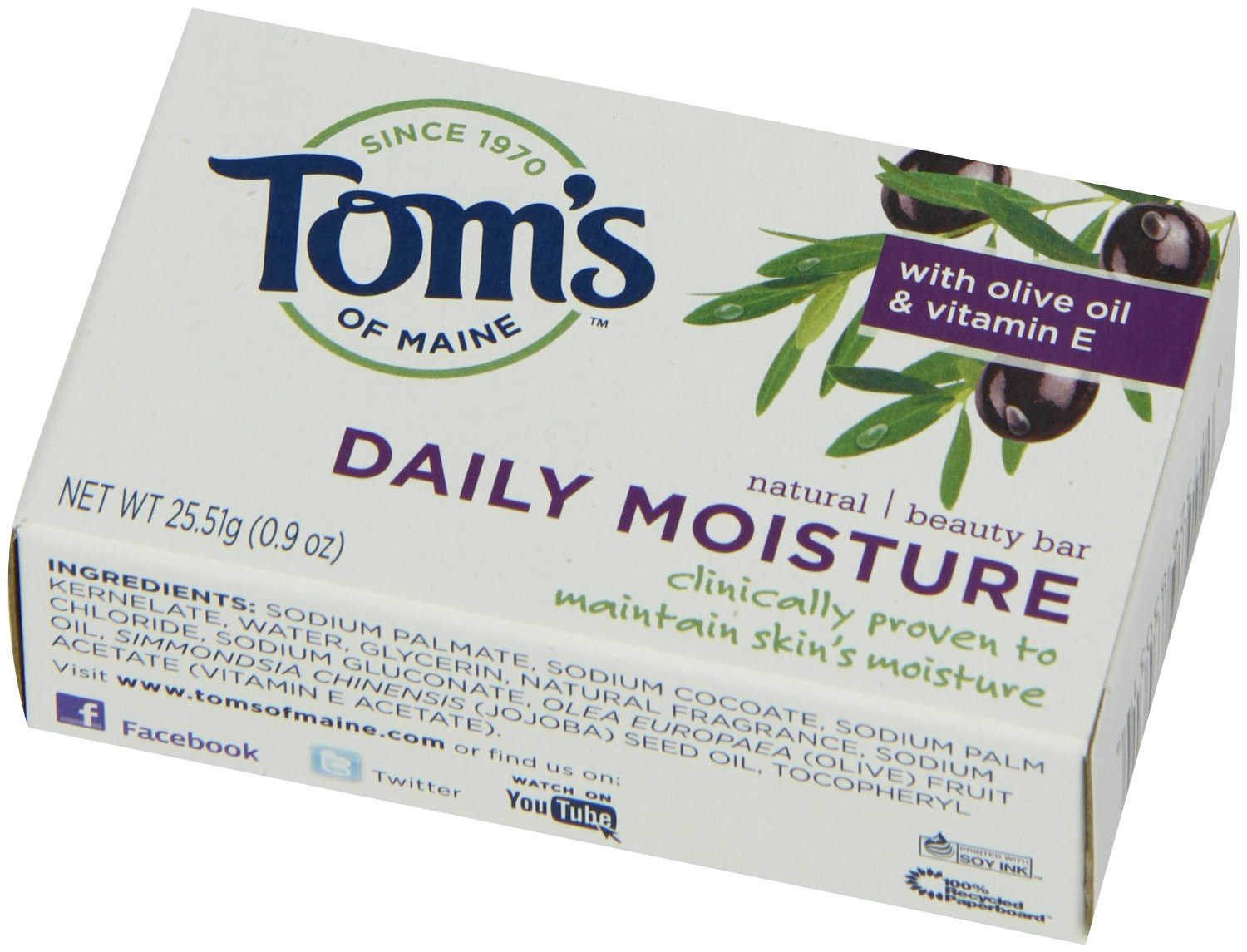 Tom's of Maine 683031 Moisture Bar Daily Soap, 0.9 Ounce