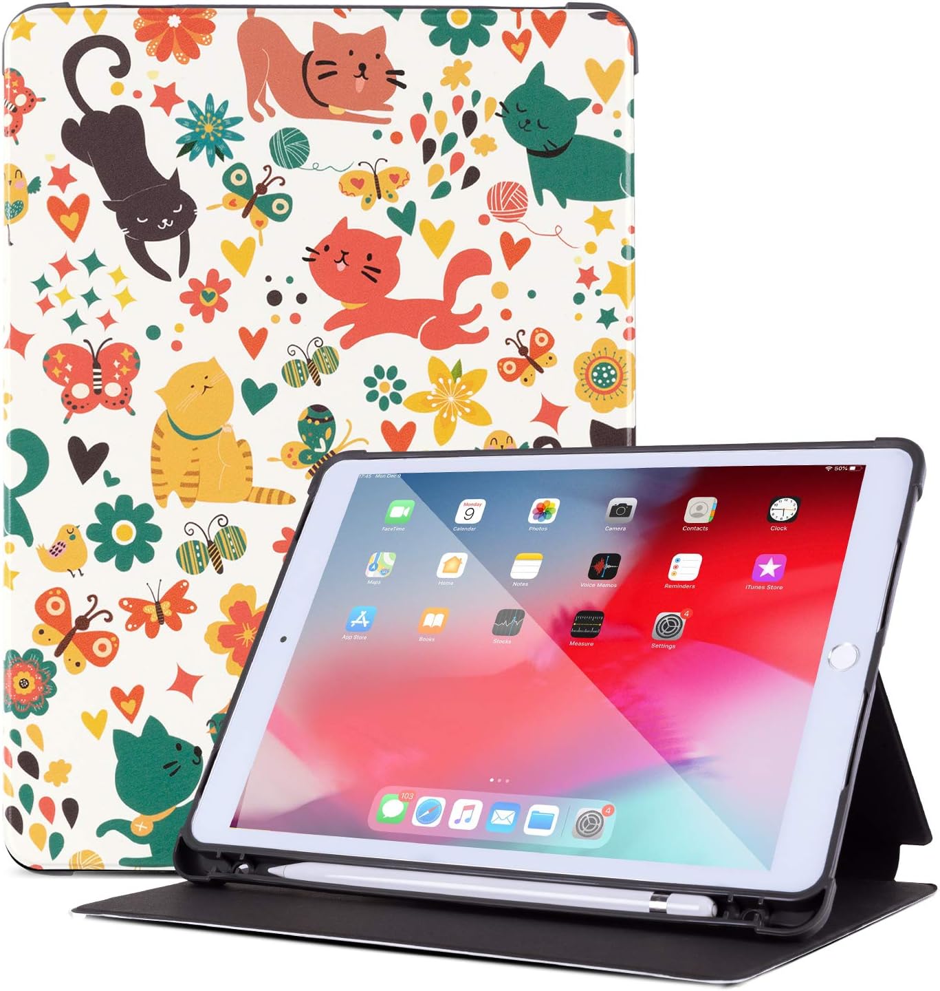 Gofupa New iPad 7th Generation Case 10.2 Inch 2019, ipad air 10.5 Premium Leather Folio Stand Cover with Built-in Apple Pencil Holder - Auto Wake/Sleep and Multiple Viewing Angles(Yellowcat)