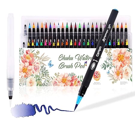 Brush Pen Set, Ohuhu 48 Farben Aquarell Pinsel Marker Stifte W/ A Wasserfarbe Bürste, Weiche, flexible Spitze für Malbücher d