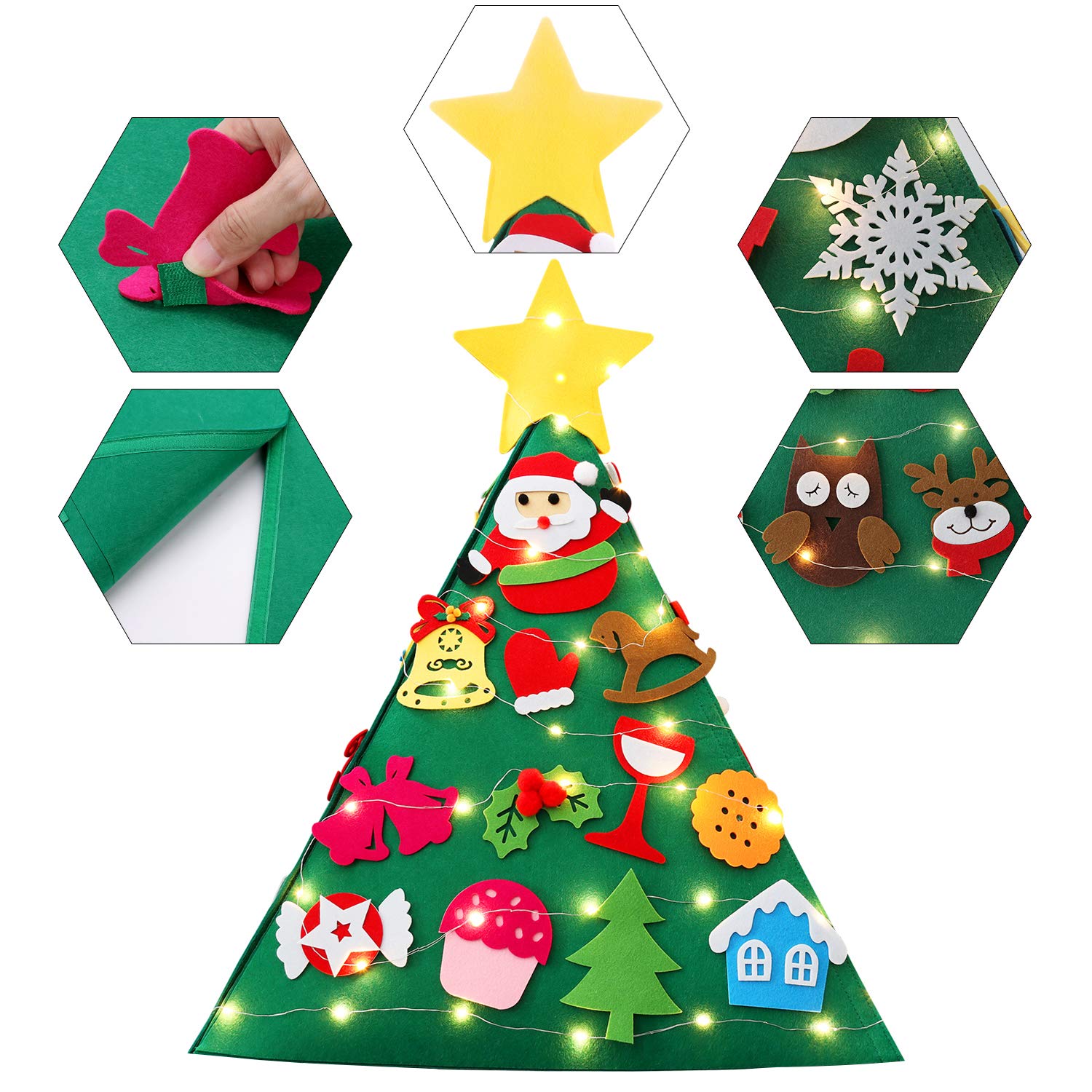Fansport DIY Felt Christmas Tree Set with Xmas Tree Ornaments for Toddlers DIY, DIY Christmas Felt Tree for Kids Christmas Detachable Felt Tree for Xmas Decor