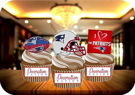 12 X New England Patriots Birthday Edible Cake Toppers Decorations Cupcakes Amazon Co Uk Kitchen Home